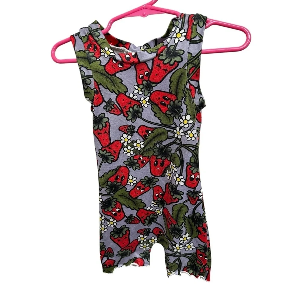 Handmade baby romper strawberry print ruffle legs size 12-18 months